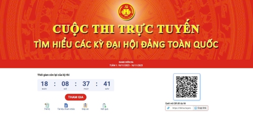 Cuộc thi trực tuyến tìm hiểu các kỳ Đại hội Đảng toàn quốc diễn ra từ ngày 10/11/2025 đến ngày 30/11/2025.