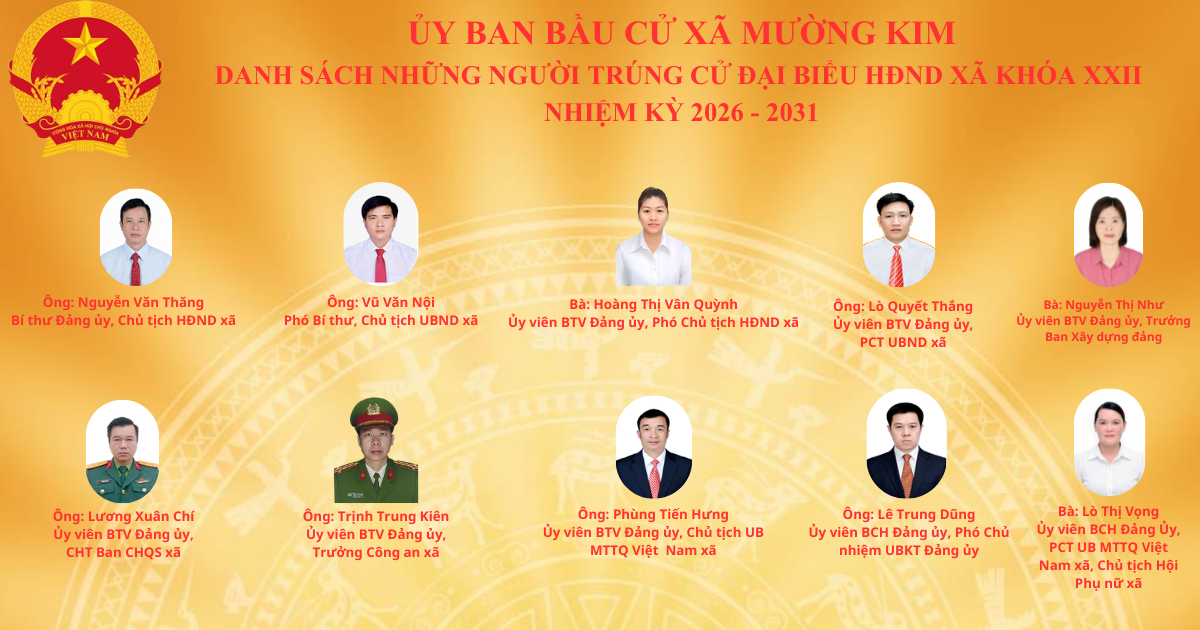 DANH SÁCH TRÚNG CỬ ĐẠI BIỂU HĐND XÃ MƯỜNG KIM KHÓA XXII, NHIỆM KỲ 2026 - 2031